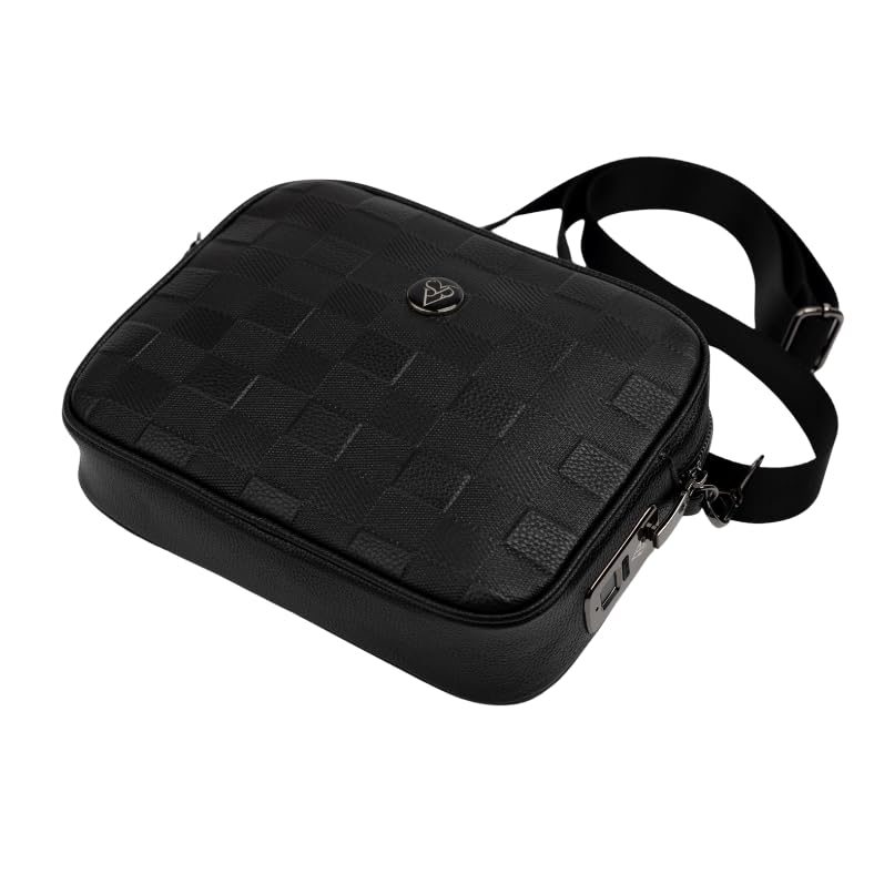 Sac à bandoulière en cuir contre le vol avec serrure d'empreinte digitale noir anti-pickpocket