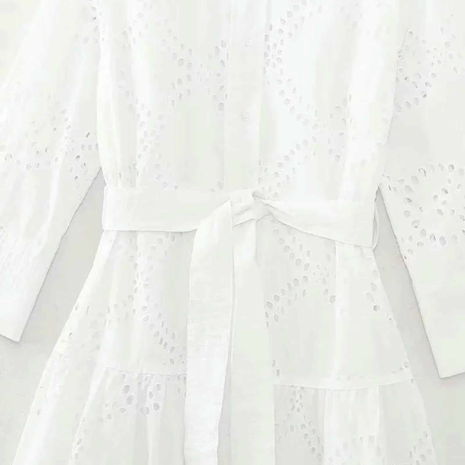 Vestiti a Maniche Lunghe Nuovo Abito Midi da Ricamo Bianco Femminile, Camicia Lunghe, di Moda in Forma Normale, Casual Chic, Elegante Mujer Vestidos