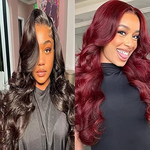 Aaliweya 5x5 HD Transparent Lace Closure Wigs Human Hair Body Wave 22 inch+99J Burgundy Lace Front Wig Human Hair 13X4 Body Wave 24inch True to Length Cover