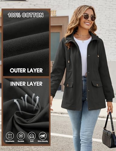 Vancavoo Übergangsjacke Damen Jacke Outdoor Kurzmantel Frühjahr Elegant Frühjahrsjacke Leichte Gefütterte Winterjacke Baumwolle Parka mit Kapuze mit Kordelzug für Frühling Sommer Herbst,Grau,M