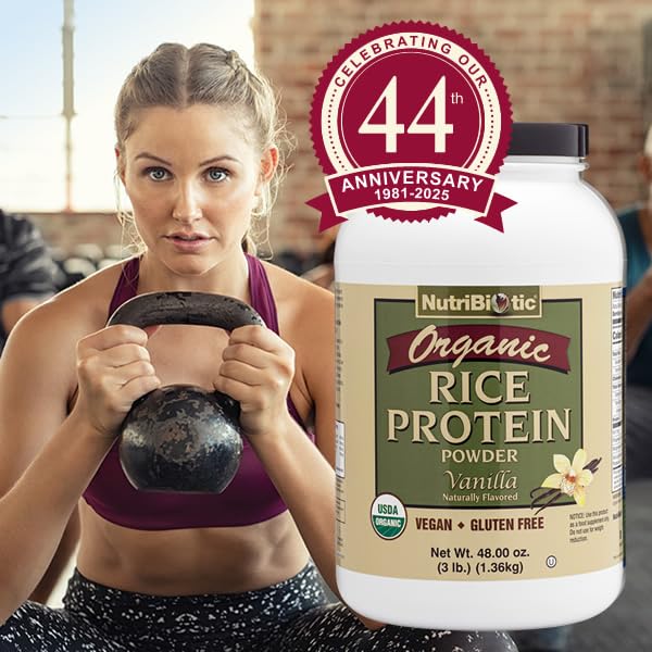 Image of NutriBiotic Certified Organic Rice Protein Vanilla, 3 Lb. | Low Carbohydrate Vegan Protein Powder | Raw, Certified Kosher & Keto Friendly | Made Without Chemicals, GMOs & Gluten | Easy to Digest