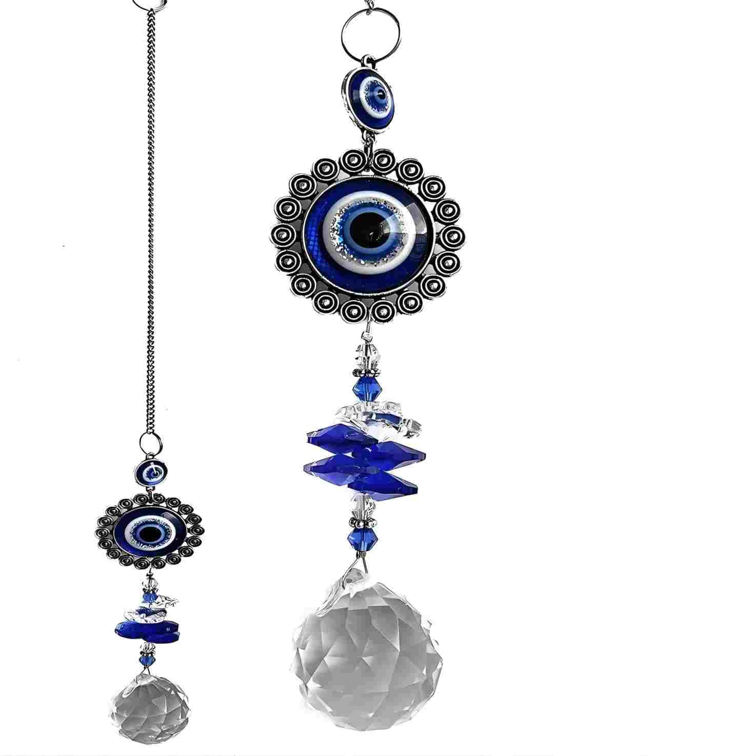 Belacasa Blue Glass Evil Eye Butterfly Angel Sunflower Talisman Crystal Sun Catcher Pendant Handmade Good Luck Charm, Office, Car Decoration, Blessing Ornament (1Pc Sunflower)