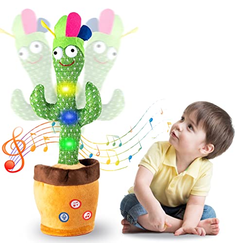 Image of Kids Adjust Volume Dancing Talking Cactus Toys for Baby Boys and Girls, Singing Record Repeating What You Say Sunny Electronic Light Up Plush Toy with 120 English Songs for Home Decor