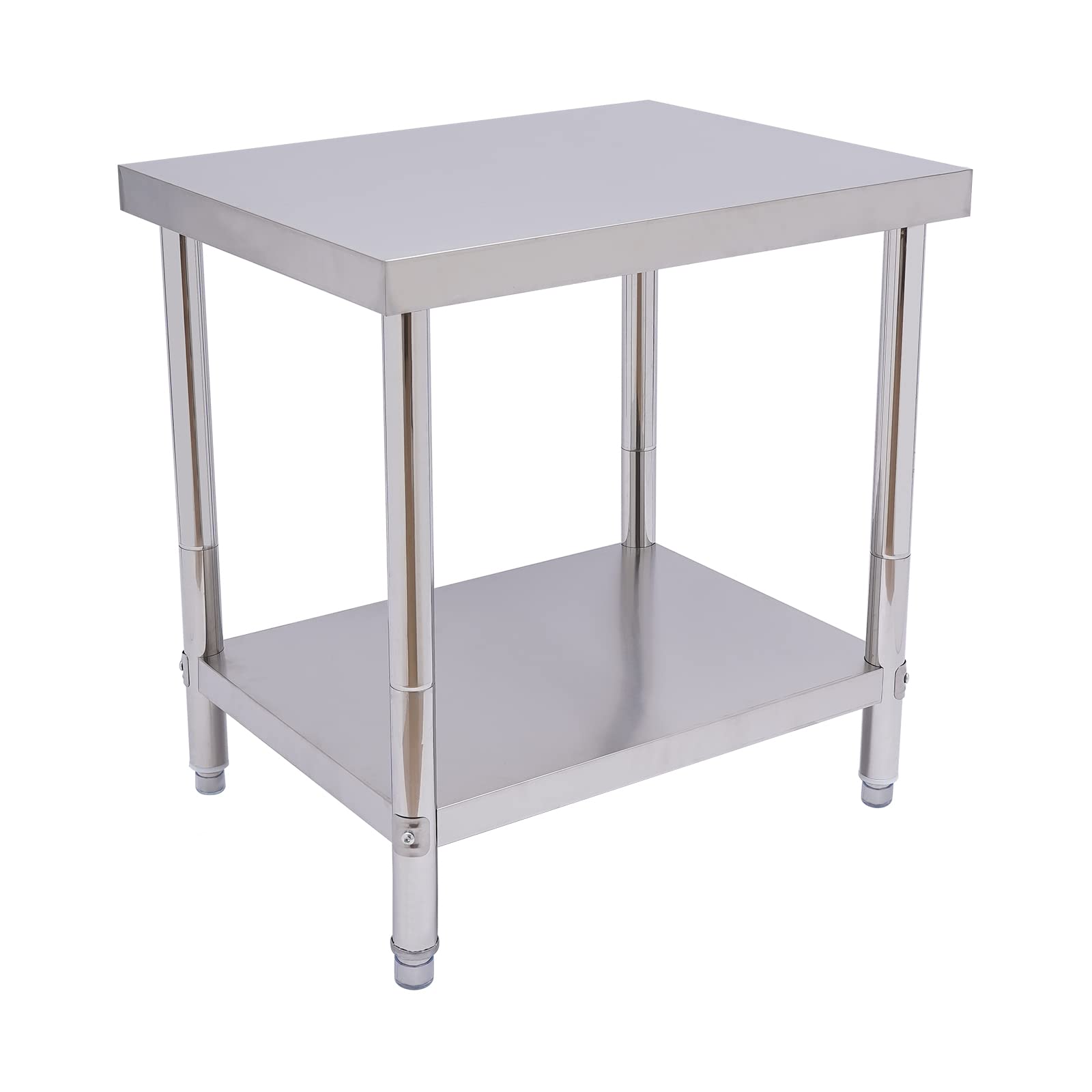 Mesa de trabajo de acero inoxidable para catering, para preparar alimentos, mesa de cocina, mesa de acero inoxidable, mesa de cocina, desmontable, mesa de trabajo con estante inferior, 76 x 60 cm