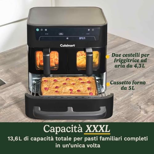 Image of Cuisinart Tri Zone Air fryer and oven 13.6 L | PFAS free | 3 zones: 2x4.3L+5L | 9 functions: airfry, roast, grill, oven, reheat, dehydrate, pizza, bread, manual | Black Window