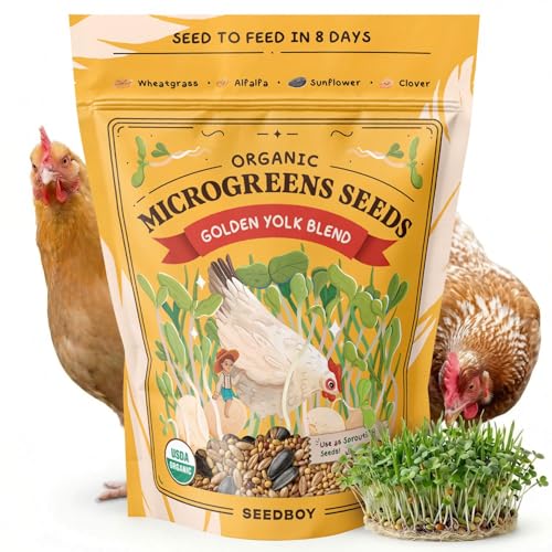 Seedboy Organic Non-GMO Microgreens Seeds for Chickens Golden Yolk Blend - USA Grown Sprouting Mix with Alfalfa Clover Sunflower Wheatgrass - 8 oz Bag