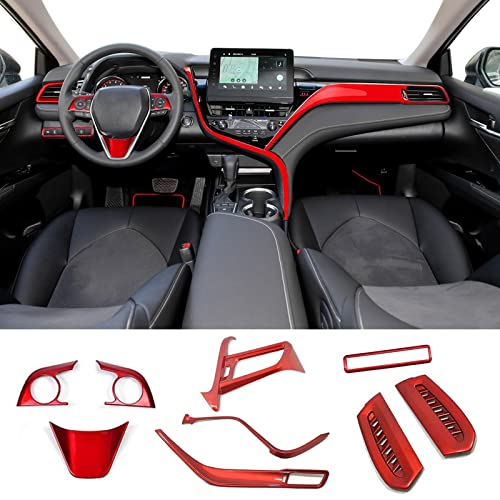 Winkter for 2021-2023 Toyota Camry 2024 LE SE XLE XSE Accessories ABS Full Set of Car Interiors Instrument Panel Center Console Trim Air Outlet Steering Wheel Cover 9Pcs - Red