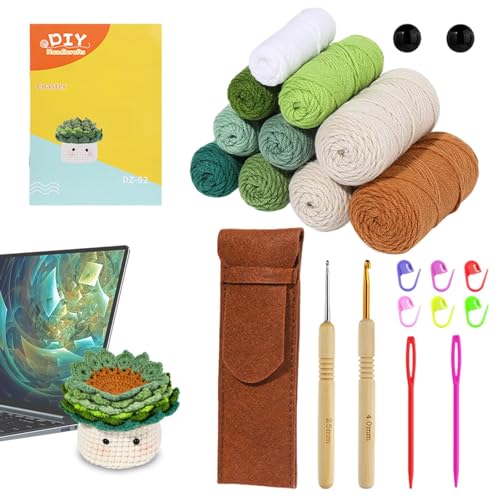 Kits de ganchillo de punto genéricos, kits de ganchillo para principiantes, kit de ganchillo de hilo, ganchillo suculento, kit de punto con instrucciones, aprende y disfruta del gancho para