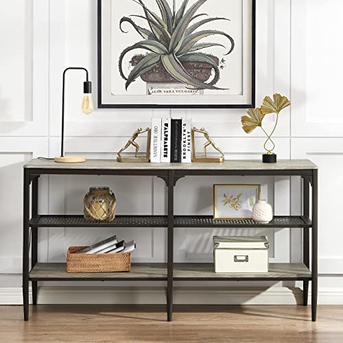 O&K Furniture Mesa de consola industrial de sofá para sala de estar, mesa de entrada con estantes abiertos, mesa de entrada/pasillo, color gris Cover