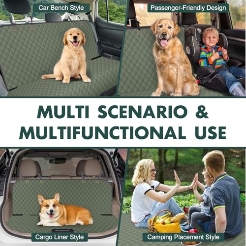 Image of Waterproof Dog Backseat Cover for Cars, Non-Slip Pet Seat Protector, Green | Backseat Cover Protects Seats From Dirt & Scratches. Universal Fit for Cars, Trucks & Suvs. Durable & Easy To Install.