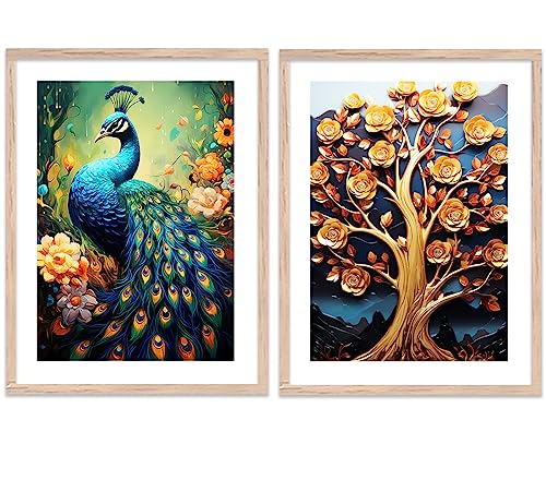 Image of kotart Decorative Wood Aesthetic Modern Art Wall Paintings With Frame For Living Room Bedroom Office Wall Decoration - Home Decor Frames Set of 2 (Art 4)