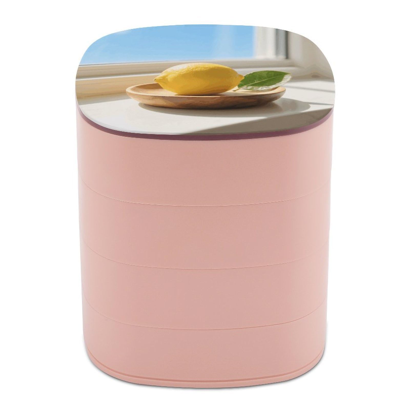 VstaDank Lemon Jewelry Box with Mirror 4-Layer Rotating Jewelry Tray Case Portable Jewelry Case Trinket Boxes Trinket Cases Travel Jewelry Organizer Earrings Storage Box
