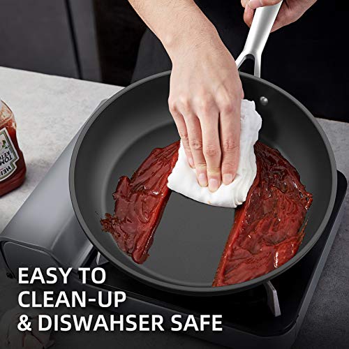 EOE Nonstick Frying Pan - Hard Anodized Aluminum with Anti-Warp Base, Stainless Steel Handle - Nonstick Fry Skillet for Gas, Electric, Induction Cooktops - Dishwasher & Oven-Safe - Black, 8-Inch - Thumbnail 2