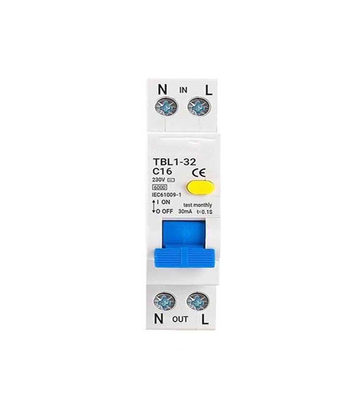 Interruttore automatico differenziale di corrente residua da 18 mm, 230 V, 50/60 Hz, RCBO 1P+N 6 KA, protezione da sovracorrente.(20A)