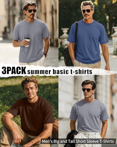 Image of Neer 3 Pack Big and Tall T-Shirts for Men L-7xl Tops | Large Casual Stretch Workout Tees, Short Sleeve Crewneck Oversized Shirts, Classic Summer Outfits, Comfy Basic Loose Clothes