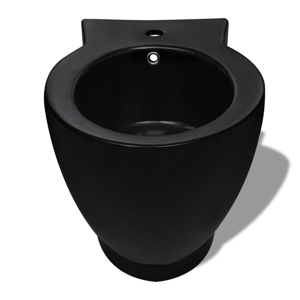 vidaXL Bidet Rond à Poser Céramique Sanitaire Noir Toilette Cuvette Siège WC
