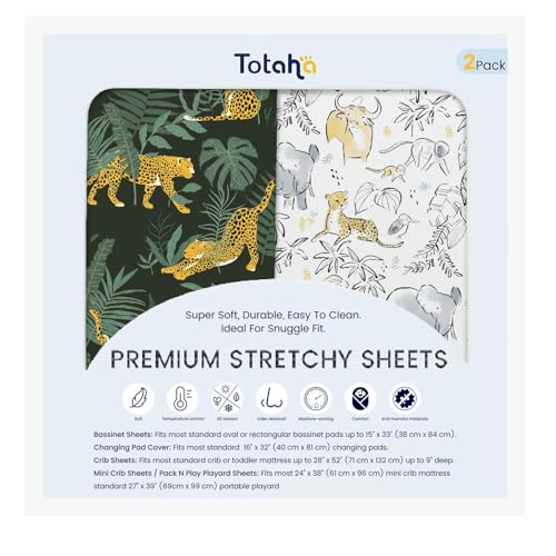 Image of TotAha Premium Stretchy Changing Pad Cover, Buttery Soft Diaper Changing Pad Covers for Girls Boys, Super Stretchy Jersey Knit Changing Table Covers2-Pack, Wild Leopard