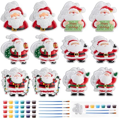 Foilswirl 24 Set Christmas Ceramic to Paint Santa DIY Painting Kit Paint Your Own Santa Crafts Unpainted Christmas Figurine Plaster Decor with Brushes Bags for Party Favor Gifts