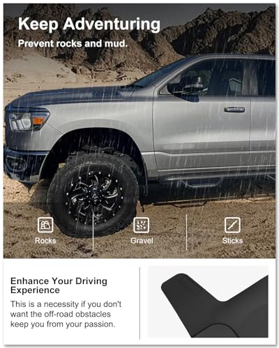 Image of Kiwi Master Mud Flaps for 2019-2024 Dodge Ram 1500 (Without OEM Fender Flares, Not Fits Classic or TRX), Heavy Duty Front & Rear Mud Guards, No Drill, 4 Pcs Set