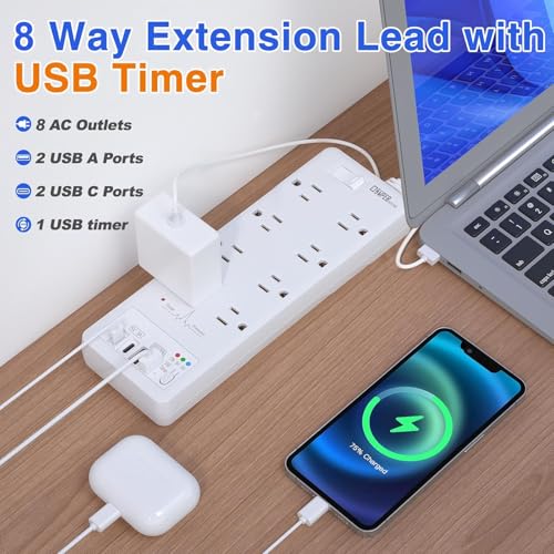 Regleta Protector de Sobretensión Super Electro con 8 Tomacorrientes, 4 Puertos USB y Temporizador, 1875W/15A, Montaje en Pared, 1200J miniatura 6