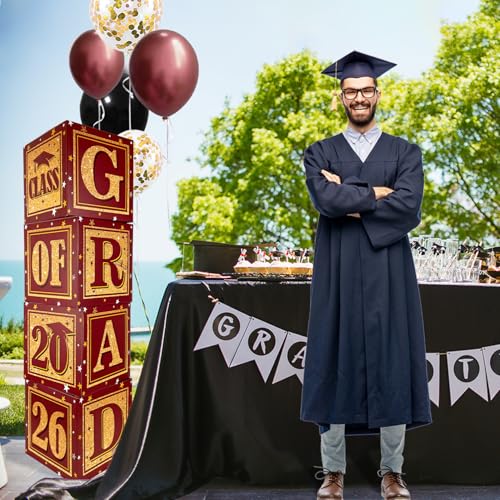 Image of Maroon and Gold Graduation Boxs Class of 2026 Graduation Party Decorations for Table Centerpieces Sets Balloon Boxes with inchGRAD inch and inchCLASS OF 2026 inch Letters Box