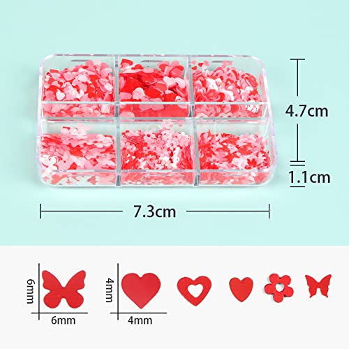 Valentine's Day Nail Art Glitters Heart Nail Art Stickers Decals 3D Holographic Pink Heart Flower Butterfly Glitters Sequins Designs Nails For Women Acrylic Nails Face Body Diy Decoration 6 Grids #TOP3