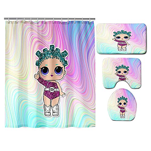 ZDDWLDL 4-Teilig Duschvorhang Set Mit Rutschfesten Teppichen Toilettendeckel Und Badematte Wasserdicht Farbfest Schimmel…