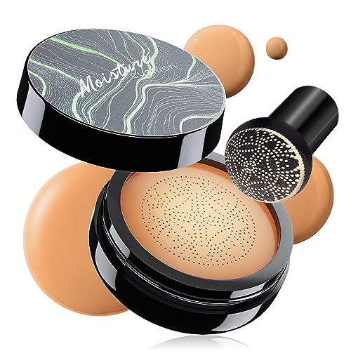 Mushroom Head Air Cushion CC Cream – BB Cream Foundation Makeup Moisturizing Concealer Long-Lasting, Cushion Foundation Full Coverage Self Adjusting for Mature Skin & All Skin Types (Medium Deep)