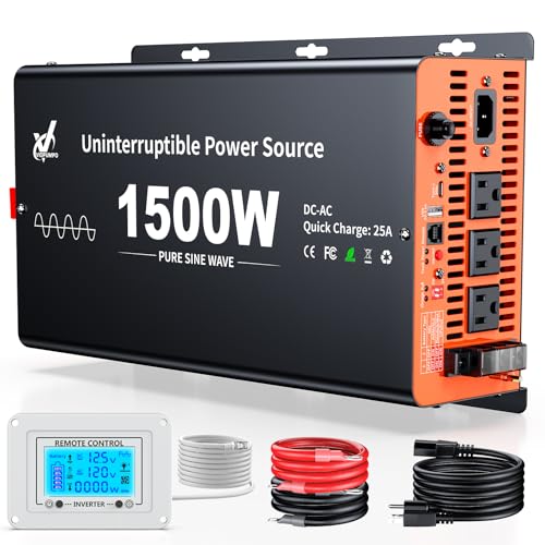 Image of 1500 Watt Sump Pump Battery Backup System, Pure Sine Wave Output, Professional Backup System in The Event of a Power Outage, Remote Controller with LCD Screen, Automatic Grid and Battery Switchover