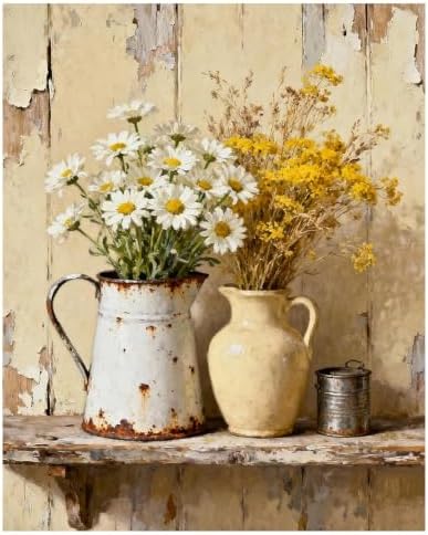 Gutluz Malen nach Zahlen Erwachsene Blumen Gänseblümchen 40x50 cm | Mit 4 Pinseln in 4 Größen, Acrylfarben und vorgedruckter Leinwand für entspannte DIY-Wanddeko