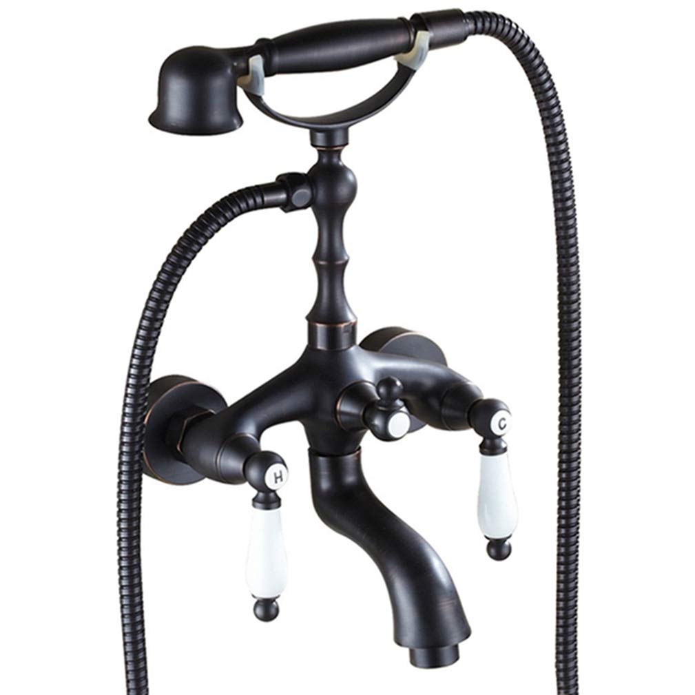 JYBNBBE Wall Mounted Oil Rubbed Bronze Balck Bathtub Faucet Sets Wall Mounted Ceramic Handles Telephone Style Bath Tub Mixer Taps