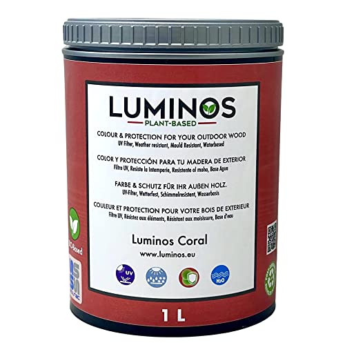 Luminos LUM1110 - CORAL - Lasur al Agua basado en Biopolimeros. Protector Para Madera Exterior - Rojo Coral 1L