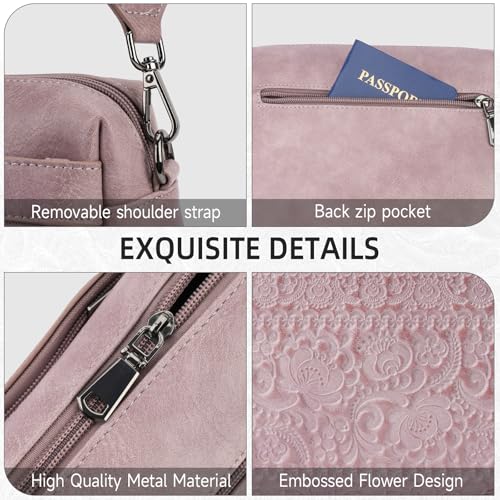 Image of Crossbody Bags for Women Trendy Vegan Leather Crossbody Phone Purse | Travel shoulder bag, embossed design, floral patterns, multi pockets, adjustable strap, lightweight purse for daily shopping