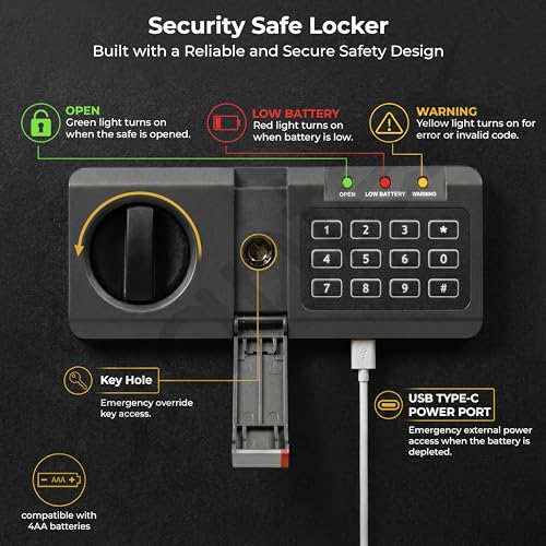 Image of Plantex 13 Ltr. Safe Locker For Home /Digital Locker /Electronic Safety Locker with Master & User Dual Code Access with Emergency Key /2 Years Warranty By Plantex (Black)