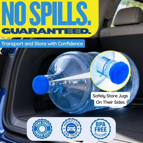 Image of Jug Plug 5 Gallon Water Jug Cap - No Spill, Fits All Standard 3 & 5 Gal Jugs - Reusable Silicone Jug Lid & Caps Replacement, Leak-Proof Water Bottle Cap - 3 Pack