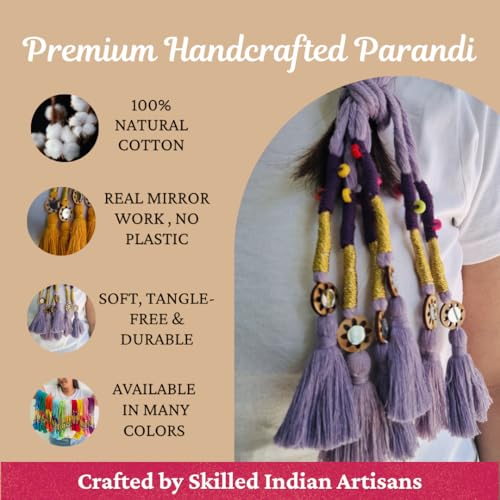 Image of Zippy Flora Handmade Boho Parandi / Paranda Traditional Hair Accessory for Women & Girls | Ethnic Braided Hair Tassels, Choti Hair Extension, Decorative Braid Jewelry for Festive & Wedding Hairstyles (Neelima Lavender)