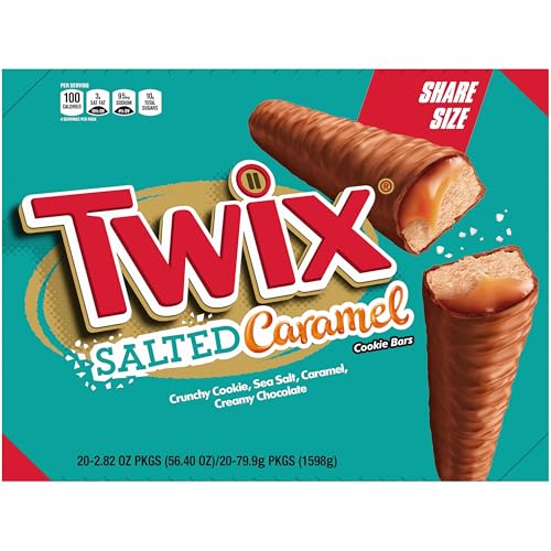 Twix Salted Caramel Chocolate Cookie Candy Bars Share Size Party Candy, Milk Chocolate Bulk Box, 56.4 Oz, 20 Count Bulk Candy Box