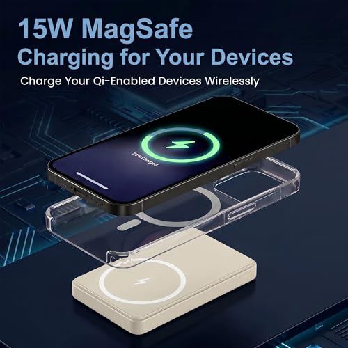 Image of Energizer 22.5W Fast Charging Wireless Power Bank 10000mAh, 15W Qi Wireless, USB-C PD + QC Output, Compact Portable Charger for iPhone, Samsung, Android | Travel Friendly | 1 Yr Warranty | Beige