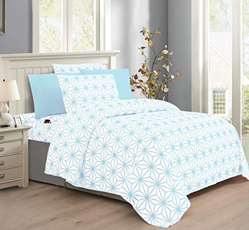 Elegant Comfort Genevieve Cube Collection 6-Piece Sheet Set, Deep Pocket 1500 Thread Count, Fade, Stain, and Wrinkle Resistant, Fitted Sheet with Smart Pockets, Cube Sheet Set, Twin XL, Clear Sky Blue