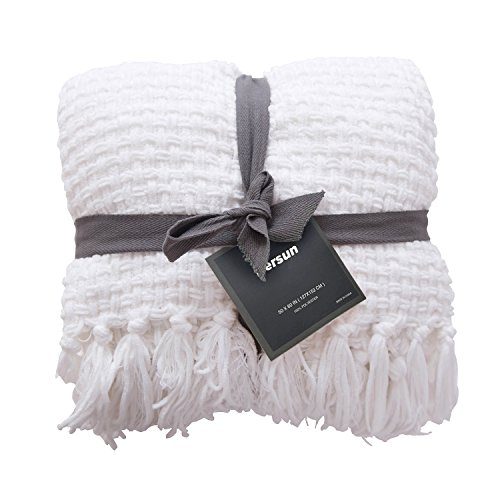 Textured Knitted Throw Blanket Super Soft Lightweight Decorative Woven Blankets with Fringes for Sofa Couch Home Decor, 50