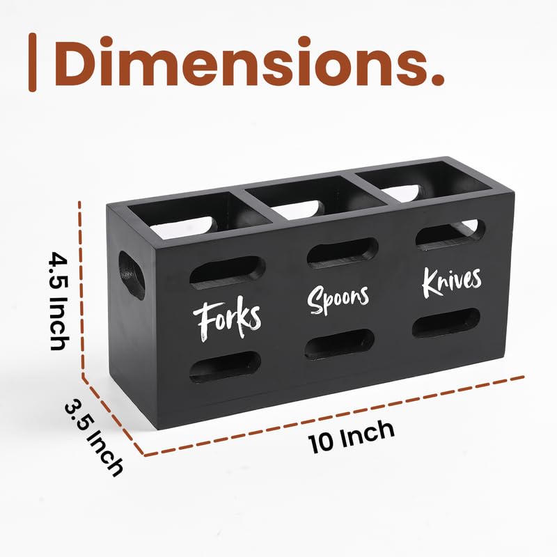 Image of Wooden Cutlery Holder for Kitchen - Cutlery and Tissue Holder for Dining Table | Spoon and Fork Organizer with Ventilated Design | Perfect for Gifting - Black