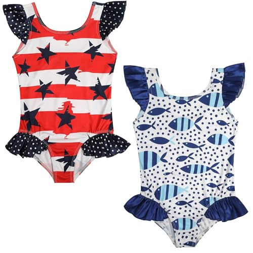 Image of iLover Girls Sparkle One Piece Swimsuits Crossback Swimwear Beach Bathing Suit with Adjustable Strap 4-10 Years