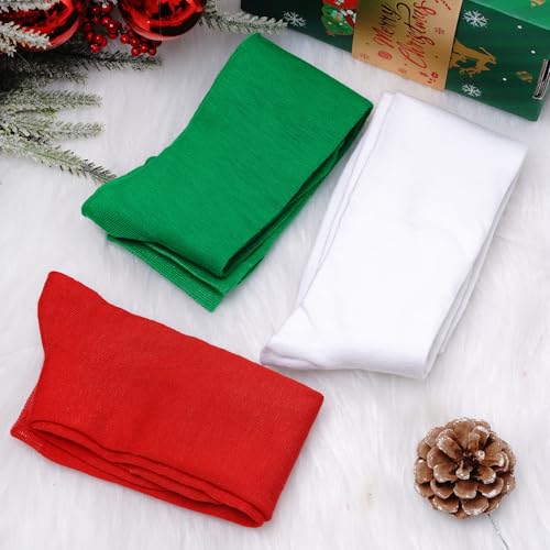 Dxhycc 3 Pairs Girls Christmas Knee High Socks Red White Green Socks Elf Socks Long Xmas Socks for Kids Christmas Party4