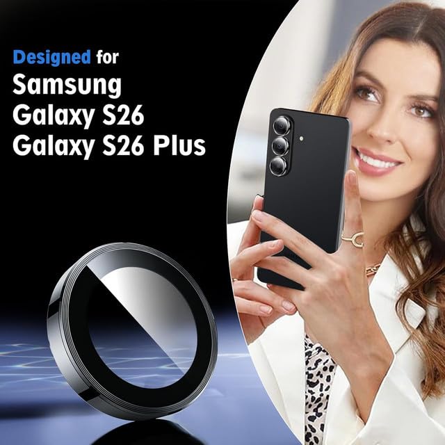 Image of Skinomi Camera Lens Protector Compatible For Samsung Galaxy S26 / S26 Plus [Anti-Scratch] Premium Tempered Glass Film Aluminum Alloy Lens Ring Cover- Black Titanium