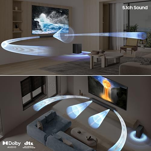 Image of Samsung 400 W 5.1 ch Soundbar with Dolby Audio | DTS Virtual:X | Q-Symphony | Center Speaker | 3D Surround Sound | HDMI ARC | Optical in | Bluetooth | USB | Wireless Subwoofer (HW-B750F /XL, Black)