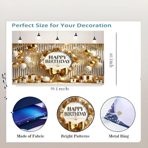 Image of DARSHANAM WORLD Birthday Decoration Backdrop Cloth Curtain (Pack of 1, Size: 5x8 Feet) Background Enhancer Poster,Happy Birthday Sign Theme-(Polyester). (Gold)