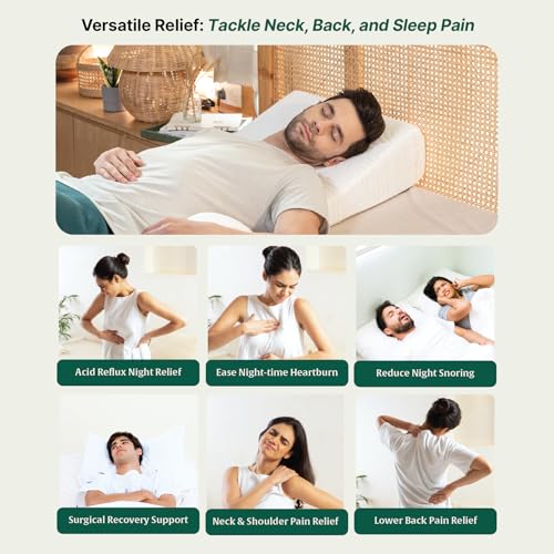 Image of The White Willow Bed Wedge Pillow for Back Support Convoluted Cooling Gel Memory Foam & HR Foam with Removable Pillow Cover, Standard Size High Height- Classic White (18 inch L x 18 inch W x 12 inch H Inch)