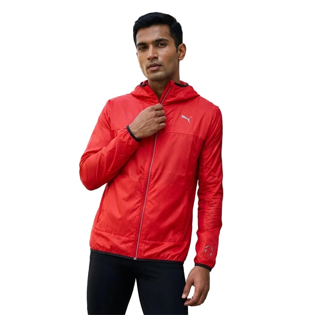 puma Polyester, Standard Length Men Windbreaker(4053058205602_56414408_Printed Windbreaker Haute Red_Xl)-picture-14