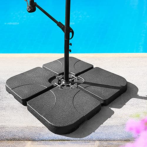 KANAGAWA 4PCS Square Offset Umbrella Base Heavy Duty Plastic Cantilever Patio Umbrella Base, Water/Sand Filled, 176lbs, Black