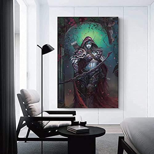 ECGRLNV Tableaux sur toile 50 * 70cm Lady Sylvanas Windrunner World of Warcraft Poster Soggiorno Camera da letto Pittura Opere d'arte Senza Cornice